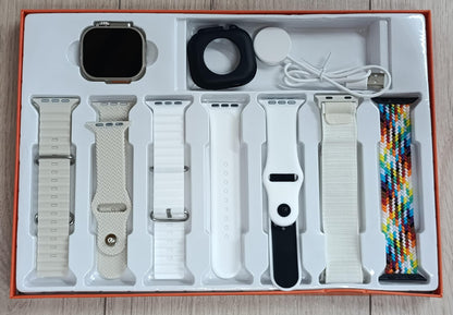 Kit Aemax – 1 Smartwatch Ultra 9 + 7 Braceletes + 1 Proteção + 1 Carregador